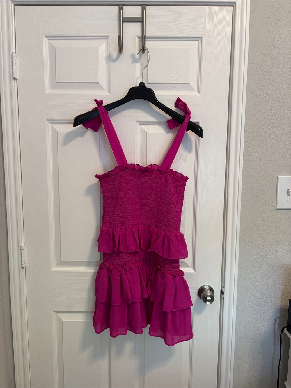 TCEC Bright Hot Pink Smocked Ruffle Dress